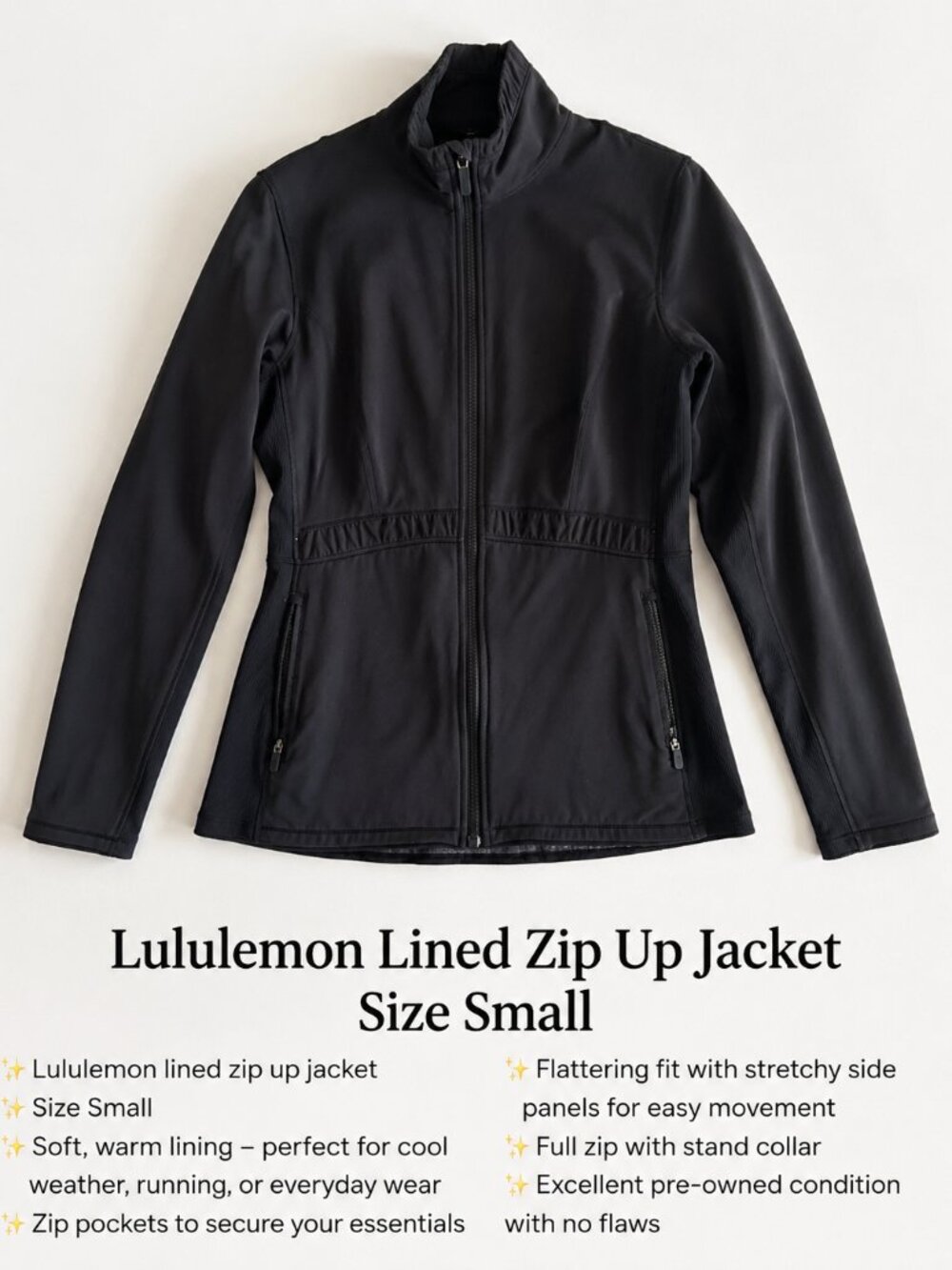 Lululemon Black Lined Full Zip Running Jacket Size Small